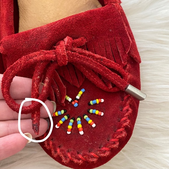 Five Tribe Red Suede Beaded Moccasin Flats - Picture 12 of 13